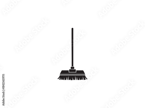 Floor brush black silhouette icon cleaning and housekeeping equipment tool vector illustration