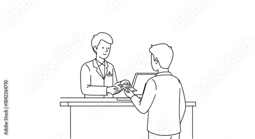 Doctor handing prescription to patient at desk