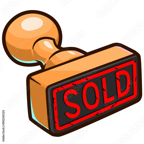 sold stamp cartoon sticker illustration