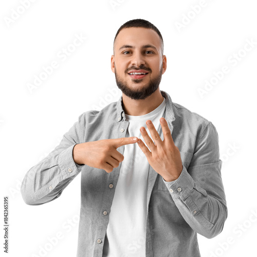 Young man using sign langua...