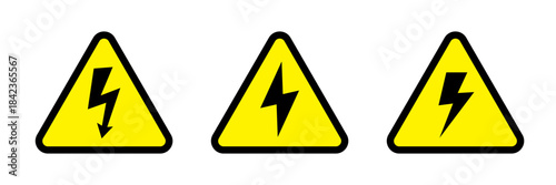 High Voltage Danger Sign with Lightning Symbol. Electrical Warning Sign Set.