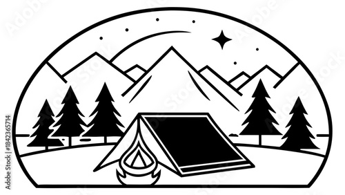 Campers in mountainous forest