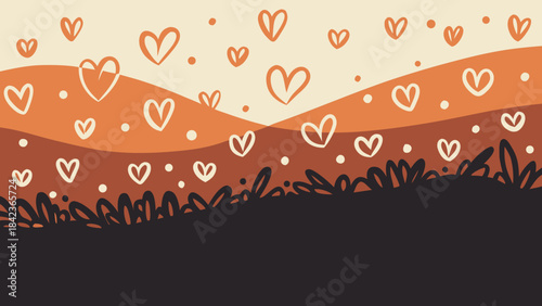 Whimsical hearts over rolling hills