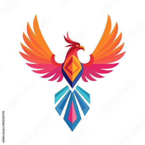 Stylized phoenix mascot with layered flame feathers and modern geometry