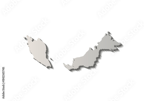 3D Malaysia map with all Regions in gray. Three dimensional map of Malaysia with shadow on white background for infographic