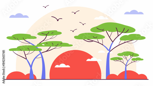 Sunset over african savannah