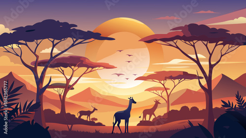 Serene sunset in the african savanna