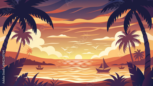 Sunset over tropical waters