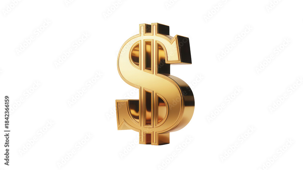 Fototapeta premium Golden dollar sign symbol on white background isolated on transparent background