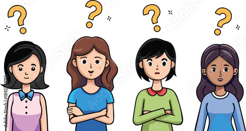 Young different women with question mark vector illustration