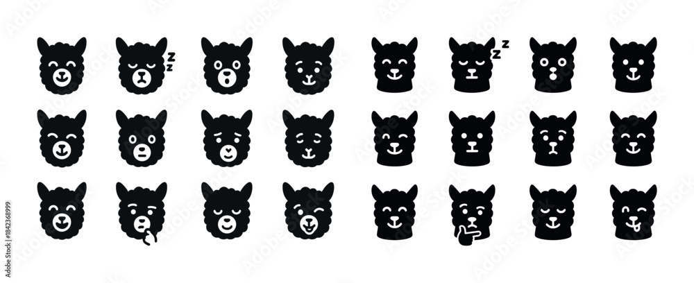 Naklejka premium Set of alpaca emoji icons with various facial expressions