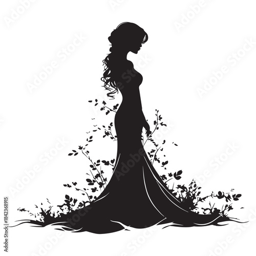 silhouette of a bride girl in a dress