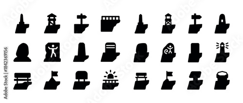 Set of minimalist iconic landmark silhouettes in monochrome