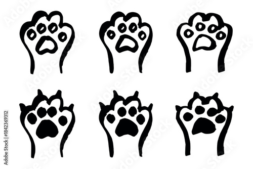 Set of hand drawn cute cat's paw Cat, dog, animal footprint in doodle style Single element for print, web, design, decor, greeting cards, children's prints