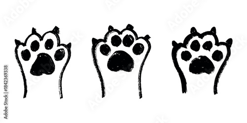 Set of hand drawn cute cat's paw Cat, dog, animal footprint in doodle style Single element for print, web, design, decor, greeting cards, children's prints
