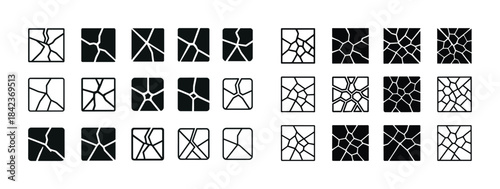 Set of various cracked and shattered square patterns design elem