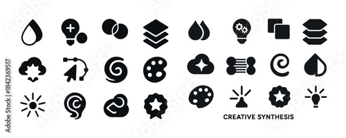 Creative icon set featuring innovation, art, and technology symb