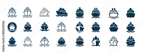 Collection of nautical ship and boat icons in various styles