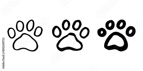 Set of hand drawn cute cat's paw Cat, dog, animal footprint in doodle style Single element for print, web, design, decor, greeting cards, children's prints