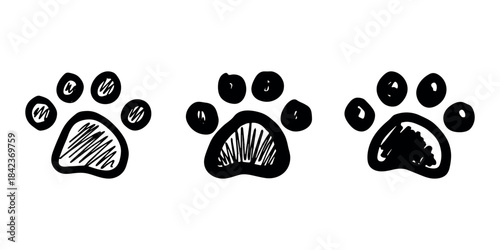 Set of hand drawn cute cat's paw Cat, dog, animal footprint in doodle style Single element for print, web, design, decor, greeting cards, children's prints