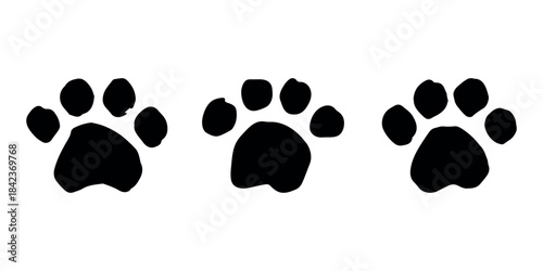Set of hand drawn cute cat's paw Cat, dog, animal footprint in doodle style Single element for print, web, design, decor, greeting cards, children's prints