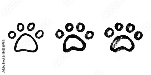 Set of hand drawn cute cat's paw Cat, dog, animal footprint in doodle style Single element for print, web, design, decor, greeting cards, children's prints