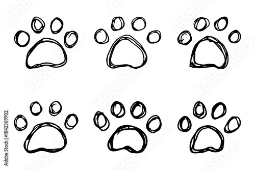 Set of hand drawn cute cat's paw Cat, dog, animal footprint in doodle style Single element for print, web, design, decor, greeting cards, children's prints