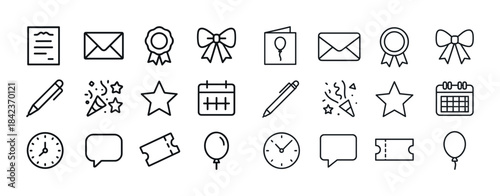 Collection of black and white party and event icons including ba