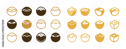 Assorted chocolate and caramel bonbon icons in rows