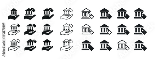 Financial institution icons in various styles and designs