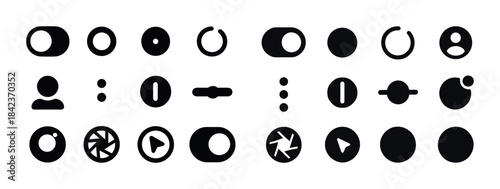 Collection of black circle and icon designs with minimalist styl