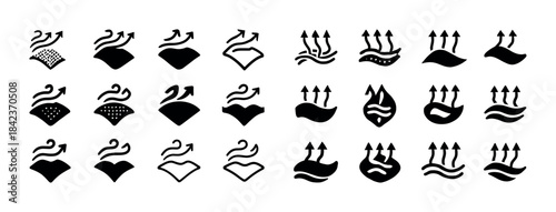 Collection of fabric texture icons representing breathability an