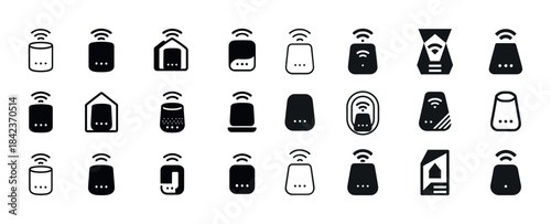 Set of smart home device icons symbolizing connectivity and tech