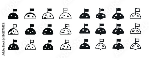 Set of black and white flag icons on domed shapes