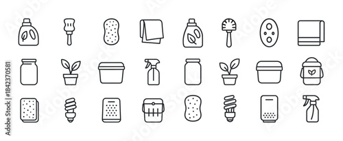 Eco-friendly cleaning and household icon set