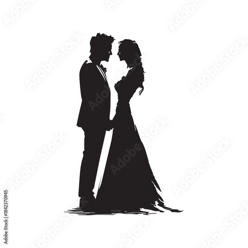 silhouette of bride and groom couple 