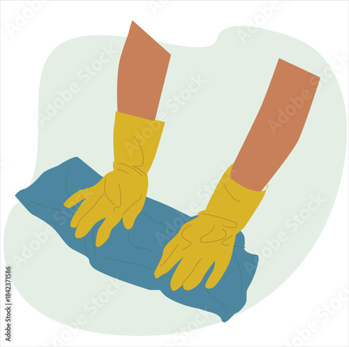 wipe with a cloth. Palms with cleaning cloth