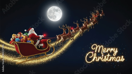 Santa claus riding sleigh with reindeer