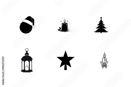 Christmas element design black and white hat, tree, star