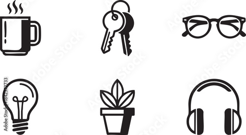 Minimalist Icon Set for Creative Ideas and Desk Accessories Vector