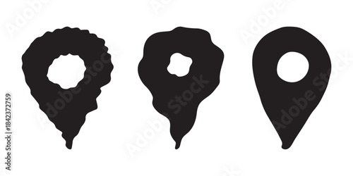 Set of hand drawn map pin Map marker pointer sign GPS and mapping tools Location pin symbol Pinpoint clipart in doodle style Single element for web, design