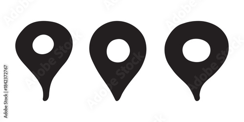 Set of hand drawn map pin Map marker pointer sign GPS and mapping tools Location pin symbol Pinpoint clipart in doodle style Single element for web, design