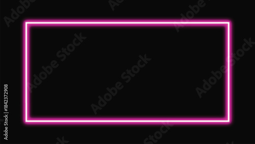A bright pink neon rectangular sign on a with white space below