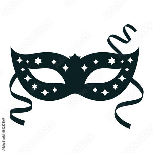 Black masquerade mask with stars and ribbon isolated on white