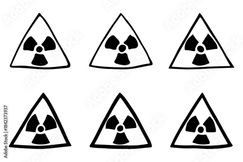 Set of hand drawn radiation sign Nuclear radiation hazard symbol Radioactive danger warning doodle Radioactive waste Single element for print, web, design, decor