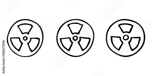 Set of hand drawn radiation sign Nuclear radiation hazard symbol Radioactive danger warning doodle Radioactive waste Single element for print, web, design, decor