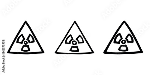 Set of hand drawn radiation sign Nuclear radiation hazard symbol Radioactive danger warning doodle Radioactive waste Single element for print, web, design, decor