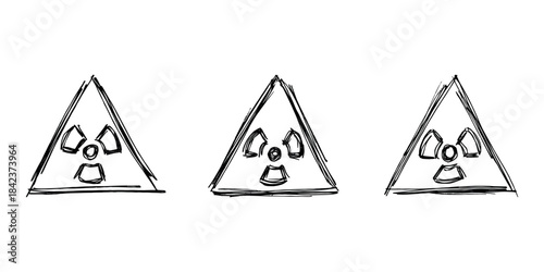 Set of hand drawn radiation sign Nuclear radiation hazard symbol Radioactive danger warning doodle Radioactive waste Single element for print, web, design, decor