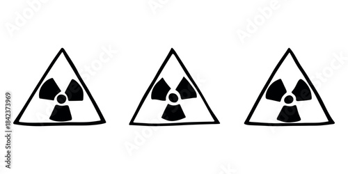 Set of hand drawn radiation sign Nuclear radiation hazard symbol Radioactive danger warning doodle Radioactive waste Single element for print, web, design, decor