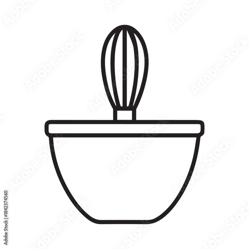 Outline drawing of a bowl with a whisk inside of it on transparent background silhouette